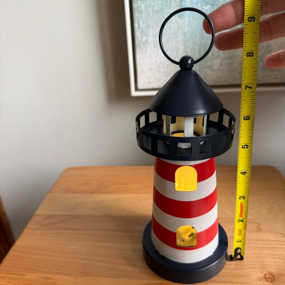 NWOT Target Bullseyes Playground Metal Nautical Coastal Lighthouse LED Lantern